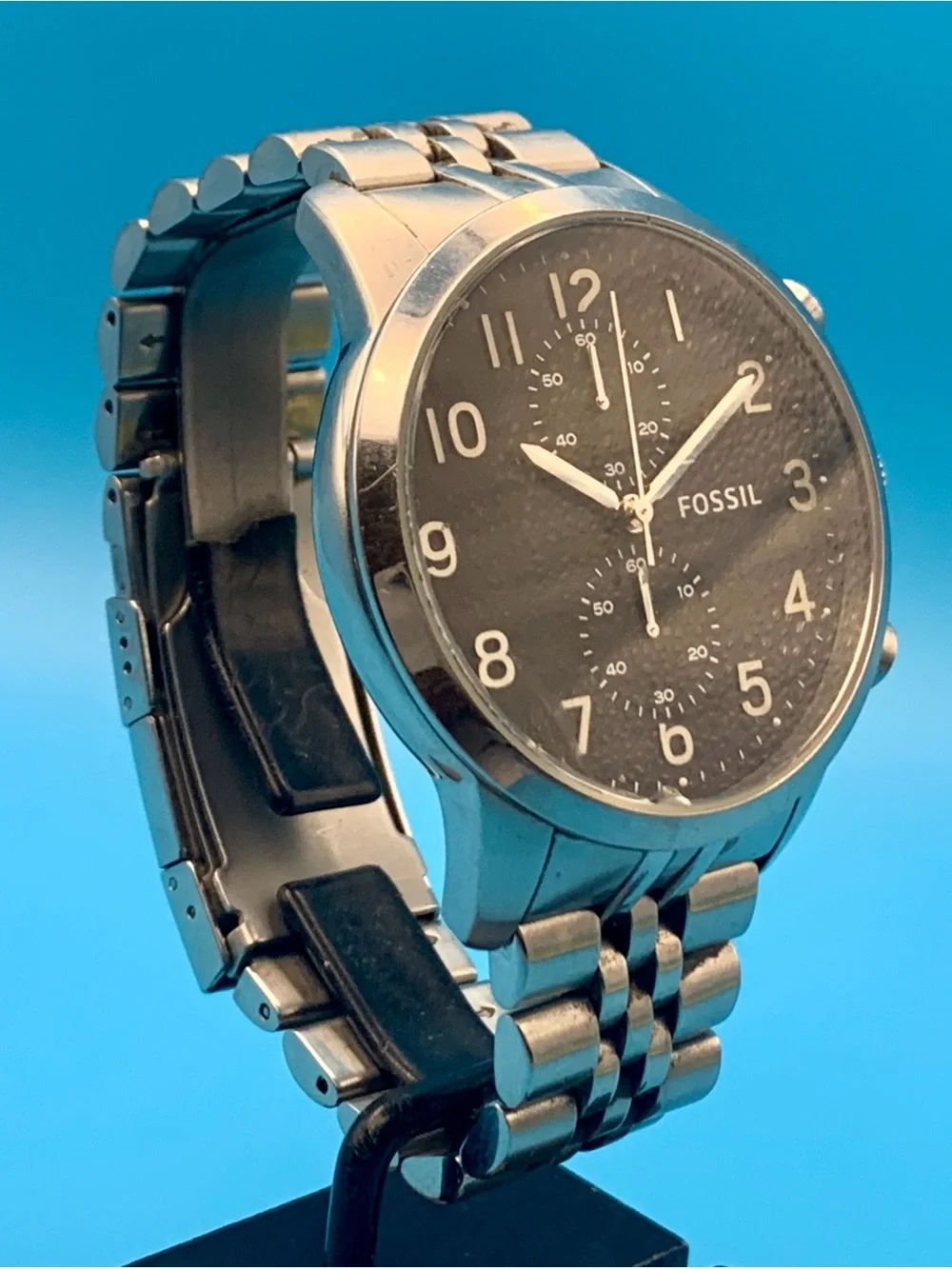 FOSSIL TOWNSMAN FS4875 Men’s Chrono Wristwatch All St Steel Working New Battery